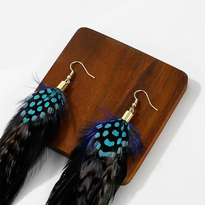 Bohemian Feather Dangle Earrings for Women with Shell Beads Long Tassel Design Drop Earrings - style: Style-Blue