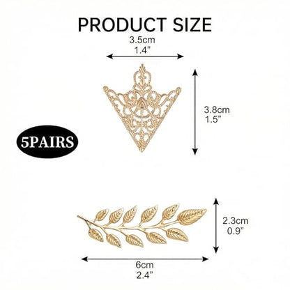5 Pairs Shirt Collar Pins Vintage Collar Brooch Set Gold Silver Hollow Pattern Triangle Leaf Lapel Pin for Women Men Cardigan Sweater Accessories Gift