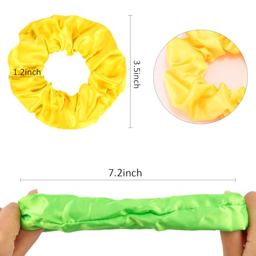 KICOSY 12 Pack Neon Scrunchies in 6 Colors - Satin Soft Hair Ties, Ideal for 80s/90s Looks, Glow Party & Daily Style - color: neon