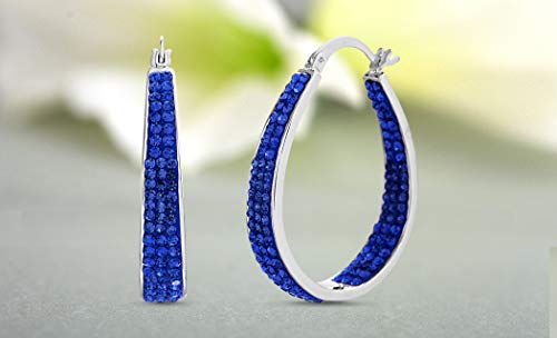 Devin Rose Oval Inside Outside Hoop Earrings for Women Faceted Sparkle Crystals - color: Blue