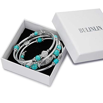 BULINLIN Layered Wrap Bangle Turquoise Bracelet - Bead Bracelet with Natural Agate Stone, Gifts For Women - color: 01-Turquoise