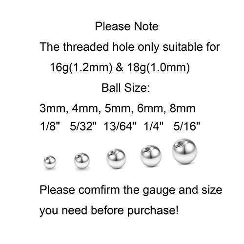 QWALIT 16gauge 14gauge Stainless Steel Replacement Balls for Lip Studs Labret Earrings Piercing Jewelry Septum Rings Externally Threaded Plastic Balls 3mm - 8mm - color: Set A1 - 16gauge(1.2mm) -3,4,5,6,8mm