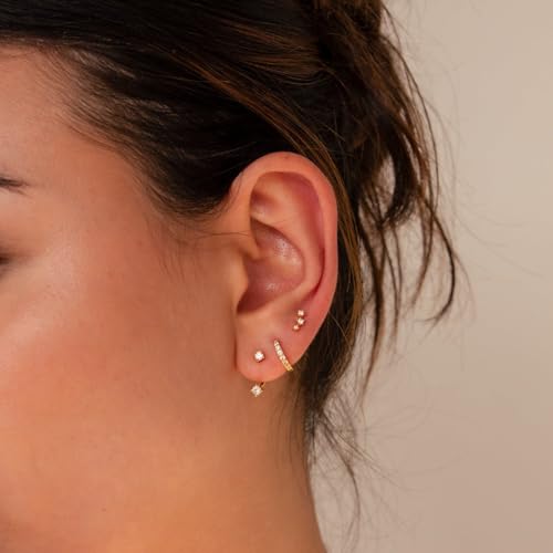 3 Pairs Huggie Hoop Earring Set 18K Gold Plated Cubic Zirconia Cartilage Earrings, Multi Piercings Ear Jacket Earring Climber Stud Earring for Women Everyday Earrings - color: Gold Cubic Zirconia Hoop