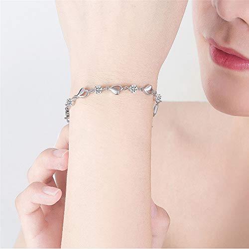 kelistom 925 Sterling Silver Bracelets for Women Teens, Love Heart Charm Chain Bracelet Bangle Fashion Jewelry Gifts - color: heart chain-white