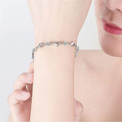 kelistom 925 Sterling Silver Bracelets for Women Teens, Love Heart Charm Chain Bracelet Bangle Fashion Jewelry Gifts - color: heart chain-white