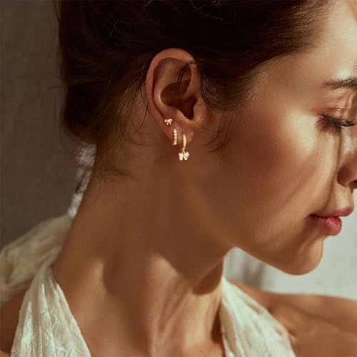 Freekiss 3 Pairs Hoop Earrings Set - Dainty Stud Dangle Cartilage for Women | Hypoallergenic Earrings, Cubic Zirconia Stackable Trendy Small Set Jewelry Gifts for Women - style: Bow Set-GD