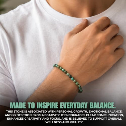 Cherry Tree Collection Gemstone Beaded Bracelets For Women and Men – Promotes Protection, Courage, Focus, Balance & Luck – Available in S, M, L with 4mm Round Beads - color: African Turquoise, size: Medium