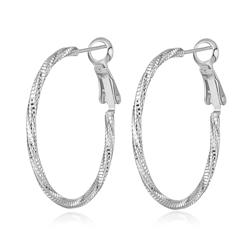 DAILY VIBES Dainty Thin Twisted Big Hoop Earrings for Women | 925 Sterling Silver Post, 14K Gold or Silver Plated Loop, Diamond-Cut Large Hoops, Hypoallergenic Hoop Earrings - color: Silver, size: 30mm