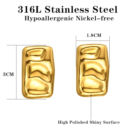 Geometric Rectangle Gold Plated Stud Earrings Irregular Hammered Chunky Statement Square Earrings for Women Trendy - color: Gold Rectangle B