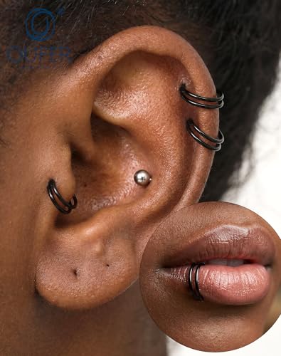 OUFER Nose Rings Hoops, 20G Double Rows Hoop Nose Ring For Women, 316L Surgical Steel Hinged Segment Cartialge Piercing, Inner Diameter 6/7/8MM Cartilage Rook Helix Lobe Tragus Earrings - color: Black