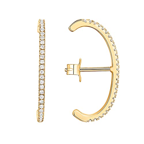 PAVOI 14K Gold Plated 925 Sterling Silver Post Minimalist Suspender Ear Cuff Earrings for Women | Wrap Earlobe Studs - style: Cubic Zirconia