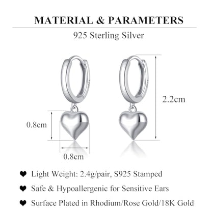 SLUYNZ Solid 925 Sterling Silver 8MM Fat Heart Hoop Earrings for Women Teens Sweet Love Hoop Earrings Huggie - color: A-Sterling Silver