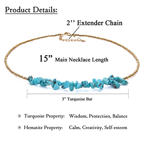 Aobei Pearl Gemstone Beaded Choker Necklace for Women Boho Turquoise/Cultured Freshwater Pearls/Garnet/Amazonite Jewelry - color: B Blue-greenTurquoise & Hematite