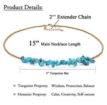Aobei Pearl Gemstone Beaded Choker Necklace for Women Boho Turquoise/Cultured Freshwater Pearls/Garnet/Amazonite Jewelry - color: B Blue-greenTurquoise & Hematite