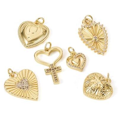 Cheriswelry 18K Gold Plated Heart Pendants Golden Heart Dangle Earring Charms Necklace Pendants Bracelet Keychain Charm Mini Hang Ornament for DIY Craft Jewelry Making - color: 18K Gold Plated E