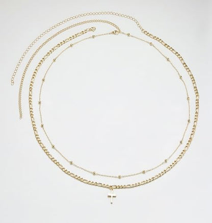 Initial Waist Chain for Women Beads Charm Belt Adjustable Belly Accessories Layered Body Jewelry Sets - style: Cross