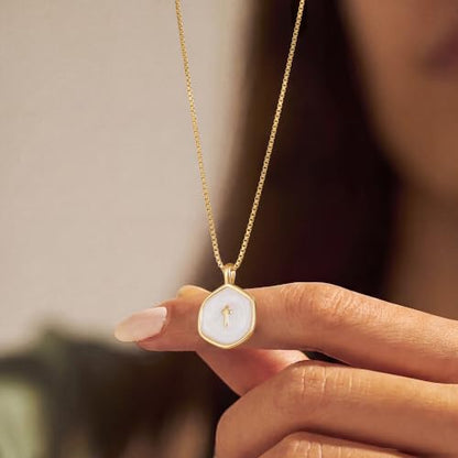14K Gold/Silver Plated Cross Necklace for Women White Enamel Pendant | Unique Brass Irregular Disc Cross, Dainty Minimalist Faith Jewelry for Everyday Wear, Comes in a Beautiful Box - style: gold style4