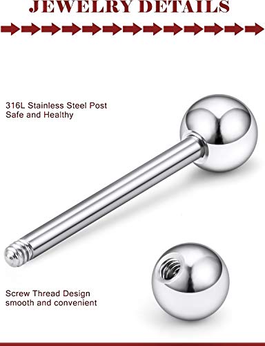 Prjndjw 14G, 16/19/22mmL, 25/30PCS, 5mm Ball Barbell Tongue Ring. Surgical Steel Nipple Piercing Vemom/Glow in The Dark/Created Pearl/Body Jewelry for Woman Unisex - color: 3/4in(19mm)