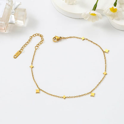 Dainty Gold Anklets for Women Stainless Steel Simple Ankle Bracelets Summer Beach Foot Chain Jewelry Gift - color: Rhombus