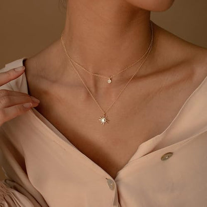 NECOCY Layered Gold Necklaces for Women Dainty Chokers Necklace Silmple Stackable Cubic Zirconia Necklace Non Tarnish Vacation Jewelry Trendy Gifts for Women - style: Layered chain CZ Sun