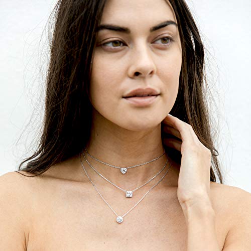 PAVOI 14K Gold Plated Post Faux Diamond Round Solitaire Pendant Halo Necklace | Gold Necklace for Women | Slider Adjustable - style: Heart