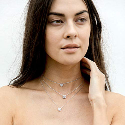 PAVOI 14K Gold Plated Post Faux Diamond Round Solitaire Pendant Halo Necklace | Gold Necklace for Women | Slider Adjustable - style: Heart
