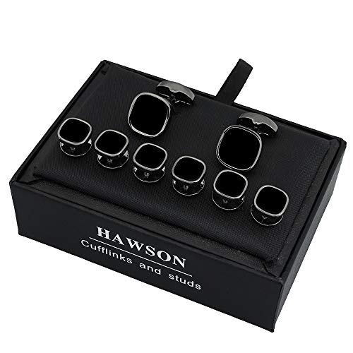 HAWSON Cufflinks and Studs for Men-Black Stone Mens Fashion Gun-Black Cufflinks and Tuxedo Shirt Studs Set for Regular Weeding Business Accessories - color: Black Stone