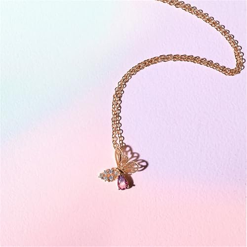 925 Sterling Silver Necklace for Women Trendy, Charming Layered Necklace with Cubic Zirconia Pendant for Her Womens Dainty Diamond Choker Necklaces Holiday Jewelry Gifts for Mom Wife Daughter Lover - color: Butterfly-Gold06