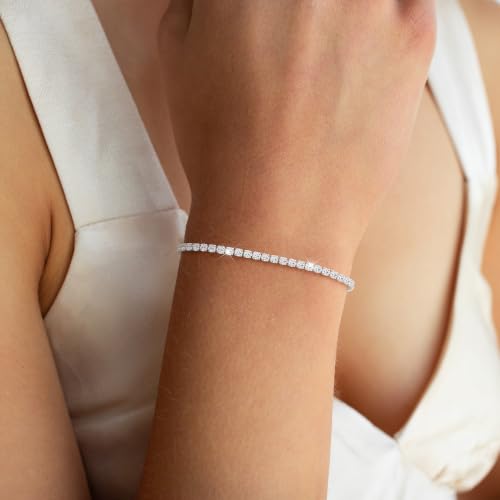 Tewiky Tennis Bracelet 14K Gold/Silver Plated 3mm Cubic Zirconia Tennis Bracelets for Women, Dainty Gold Bracelets for Women Non Tarnish Jewelry - color: Silver