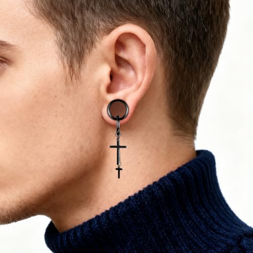 Aienid 2 Pcs Stainless Steel Dangle Gauges, 6mm-20mm Ear Tunnels Expander Plugs Stretcher Piercing Body Jewelry for Men Women - color: Cross, size: 18mm (11/16")