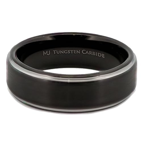 Tungsten Carbide Wedding Bands That Feature Different Finishes and Edge Colors - color: Black/Silver-8mm