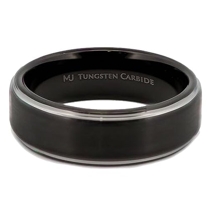 Tungsten Carbide Wedding Bands That Feature Different Finishes and Edge Colors - color: Black/Silver-8mm