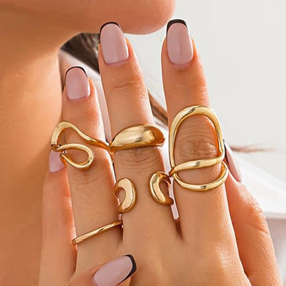 Chunky Gold Stackable Rings Set for Women Trendy Stackable Knuckle Rings Dainty Thick Dome Midi Ring Punk Jewelry Gifts - color: Gold