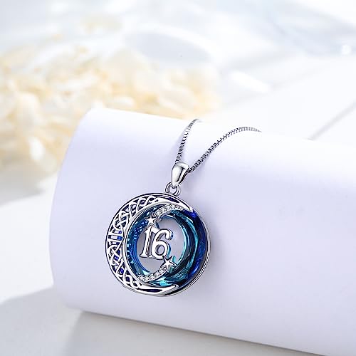 JUSTKIDSTOY Birthday Gifts for Women Girls 925 Sterling Silver Celtic Moon Star Necklace with Blue Crystal Pendant Jewelry for Sister Friends - style: 16th
