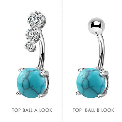 CM Crareesi Mania Women Boho Belly Rings Turquoise Stone Curved Barbell Belly Rings Piercing Jewelry - color: Turquoise Stone