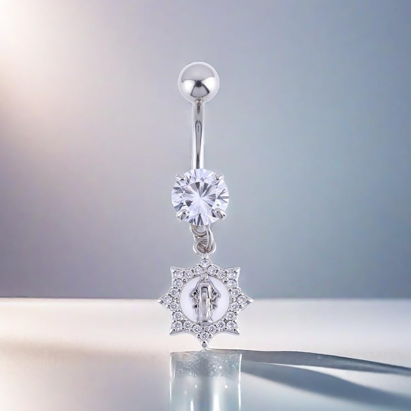 B BodyPJ Sparkles 14G Religious Belly Button Ring with Crystal Cross and Religious Charms, Stainless Steel - style: Type D,Silver
