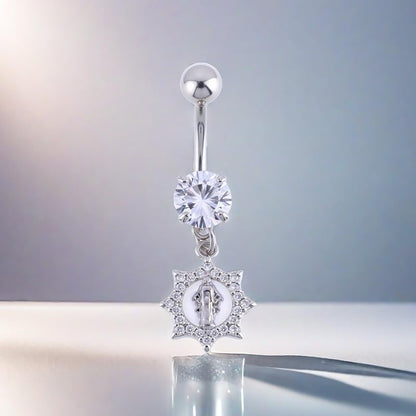 B BodyPJ Sparkles 14G Religious Belly Button Ring with Crystal Cross and Religious Charms, Stainless Steel - style: Type D,Silver