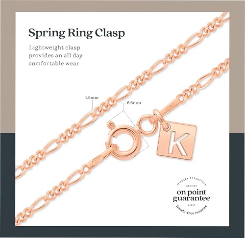 KEZEF Sterling Silver 1.5mm Figaro Chain Necklace for Women - 925 Italian Diamond Cut Chain, Available in Silver, 18K Yellow Gold, Rose Gold, 16-30 Inches - color: Rose Gold, size: 30 Inch