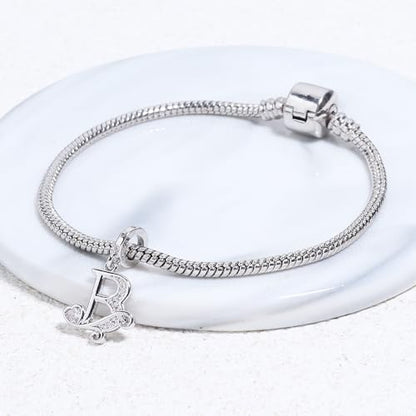 925 Sterling Silver Letter Charms for Pandora Bracelets Silver Letter A Alphabet Charm Initial Dangle Charms Beads Jewelry Gift for Women - style: Dangle Letter Charm B