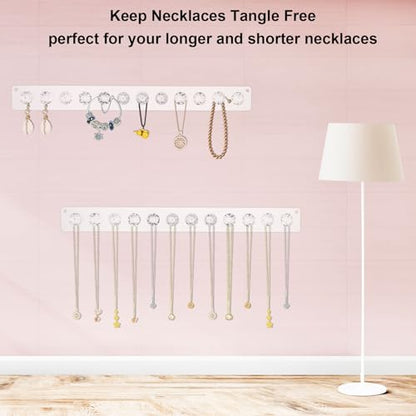 2Pcs Wall Necklace Holder for Women, Hanging Jewelry Organizer Wall Mount Crystal Holder Necklace Wall Hanger, Acrylic Bracelet Holder Organizer Jewelry Rack Adhesive Hooks Necklace Storage - style: 2 Pcs 12 Hooks