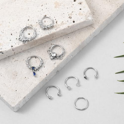 8pcs Surgical Steel Septum Piercing Jewelry 16G Septum Rings Septum Rings | Silver Butterfly CZ Horseshoe Nose Lip Ring for Women Men 8mm 10mm