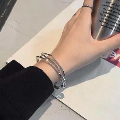925 Sterling Silver Bracelet Plated Cuff Bangle Bracelet Fashionable Multi-layer Cross Wire Bangle Bracelet Open Adjustable Wide Cuff Bracelet for Teen Girls Fashion Jewelry - color: 18