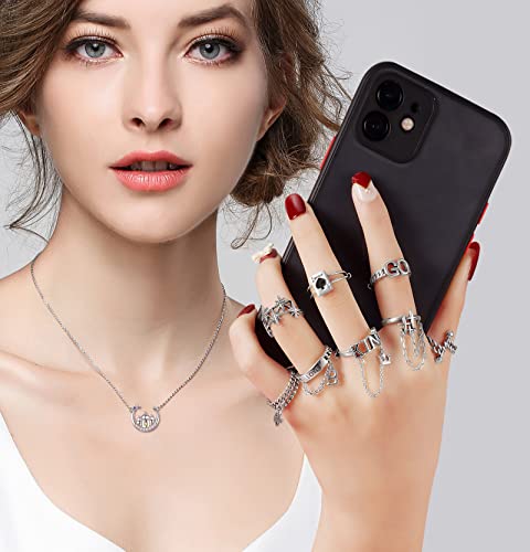 TAMHOO 9/12/15/16 Pcs Open Rings Set for Women with Sparkling Cubic Zirconia- Finger Rings Pack Stackable Rings for Teens,White Gold/Rose Gold/Gold Tone Rings for Girls - style: #4-16pcs/Gothic rings