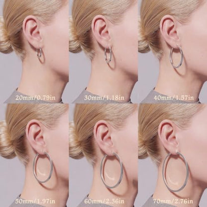925 Sterling Silver Hoop Earrings Silver Hoops Earring Large Hoop Earrings | Jewelry for Her Gift Large Silver Hoop Earrings Hypoallergenic Thin Hoop Earring for Women Sensitive Ears 20/30/40/50/60/70mm - color: 70mm Silver