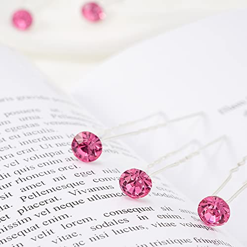 QIUTIMIY 20 Pack (Pink) Rhinestone Hair Pins Crystal Hair Clips for Bridal Wedding Women Hair Jewelry Accessories, with Clear Container - color: Rhinestone-Pink