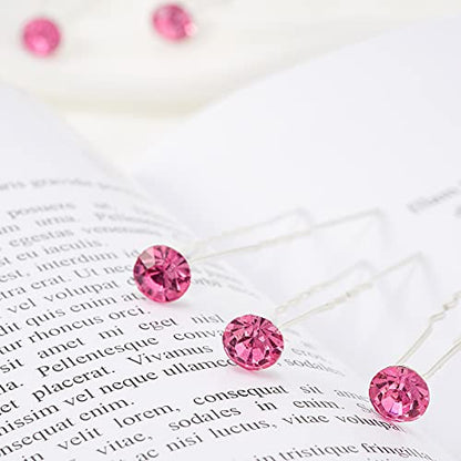 QIUTIMIY 20 Pack (Pink) Rhinestone Hair Pins Crystal Hair Clips for Bridal Wedding Women Hair Jewelry Accessories, with Clear Container - color: Rhinestone-Pink