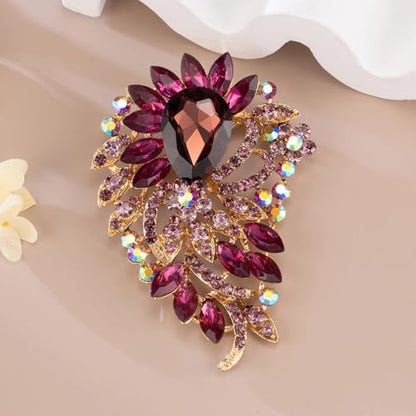 SELOVO Big Large Flower Statement Brooches Pins Scarf Decoration Gold Tone - color: purple