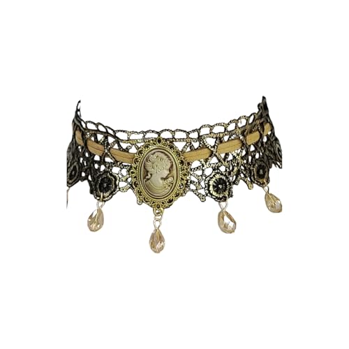 Elegant Gothic Lolita Lace Rose Choker Necklace Vintage Pearl Necklaces Halloween Victorian Lolita Costume Accessories Bridal Wedding - color: D