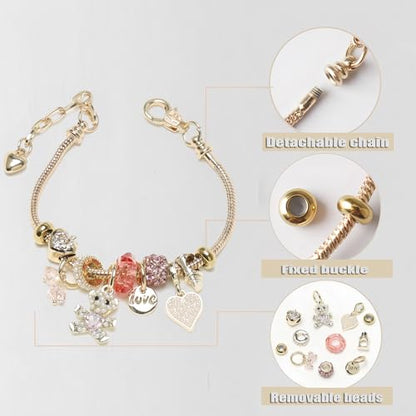 DS Charm Bracelets for teen girls exquisite cute cartoon friendship bracelet Gold Stainless Steel Bangle birthday Gift box Adjustable little girls kids jewelry holiday gifts - style: GOLD-9