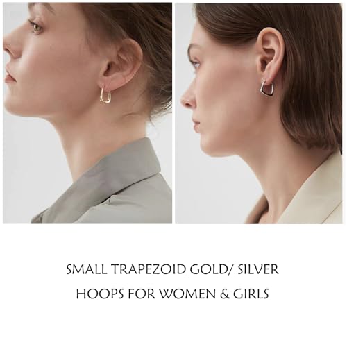 2 Pairs Gold/Silver Hoop Earrings For Women Set Trendy,14K Plated Gold Chunky Huggie Hoop Earings Pack,Oval Twisted Statement Silver Hoops,Fashion Jewelry Gift - color: 16) square twist hoop